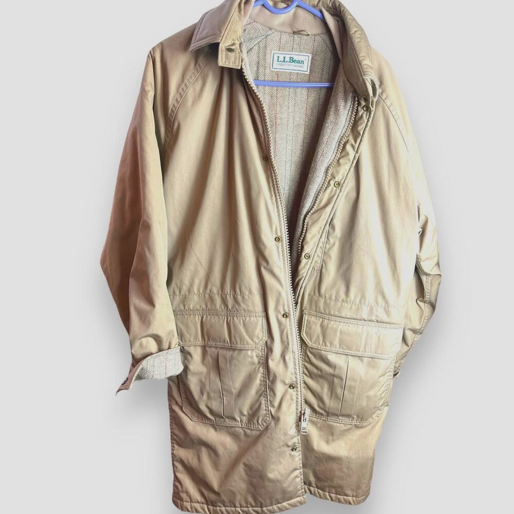 Vtg LL Bean Tan Thinsulate Wool Lined Parka Coat | Mens LARGE | USA Vintage - Picture 2 of 11